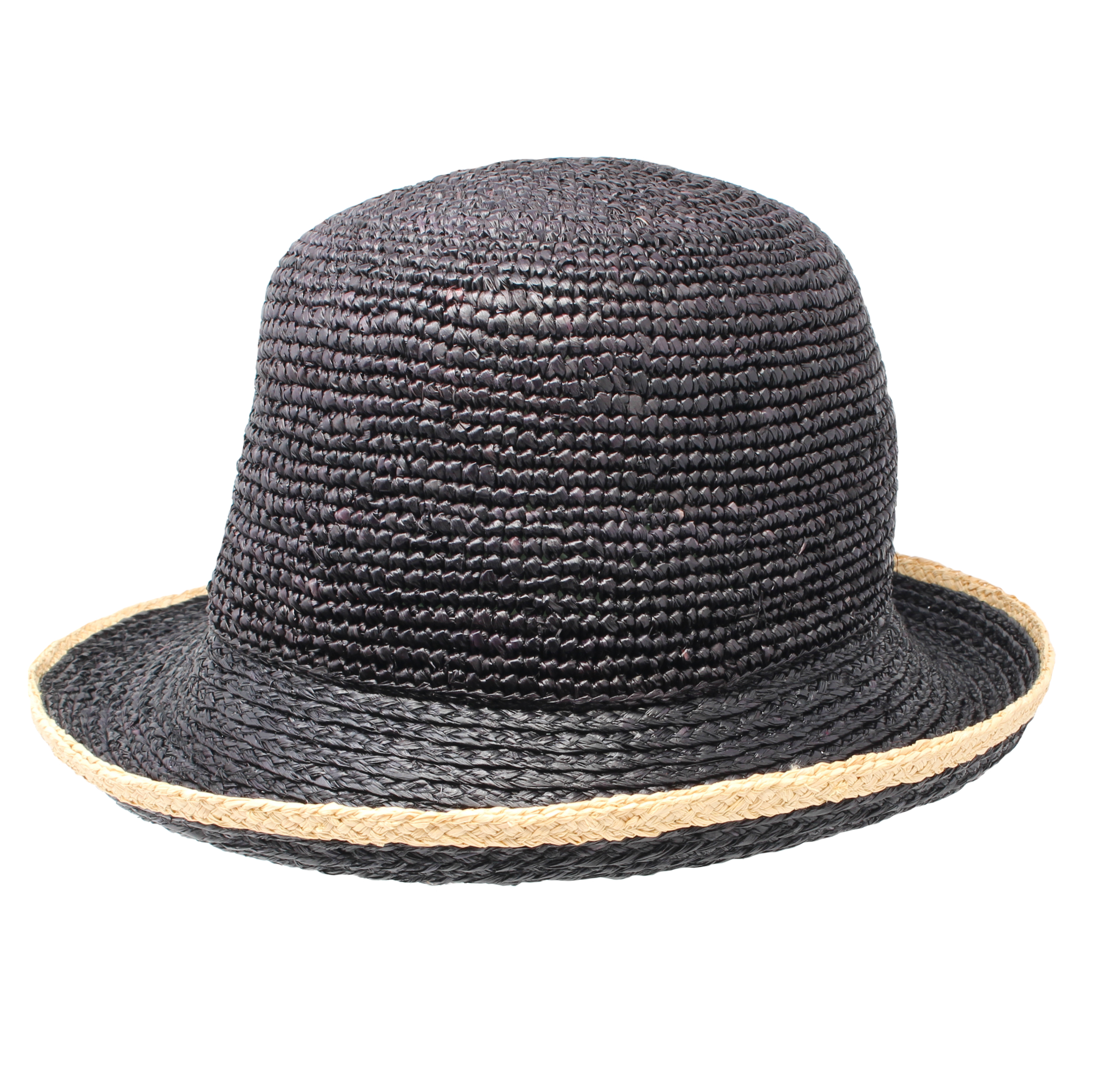 Glocke Raffiastroh m Aufschlag schwarz leinen One Size